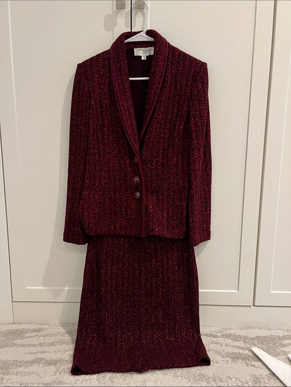 St. John Burgundy Santana Knit Two-Piece Skirt Suit